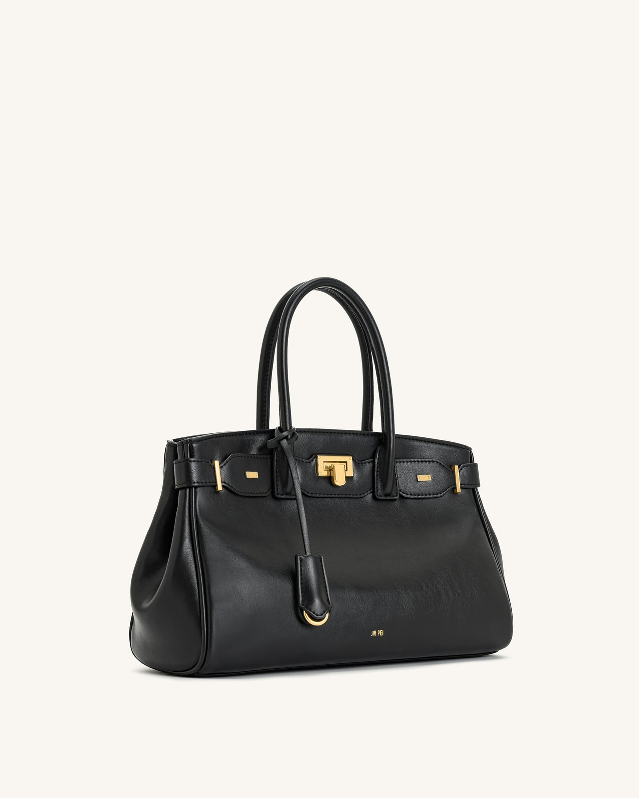 Ziva Metal Lock Decoration Tote Bag - Black