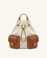 Avery Drawstring Utility Backpack – Ivory Brown Canvas