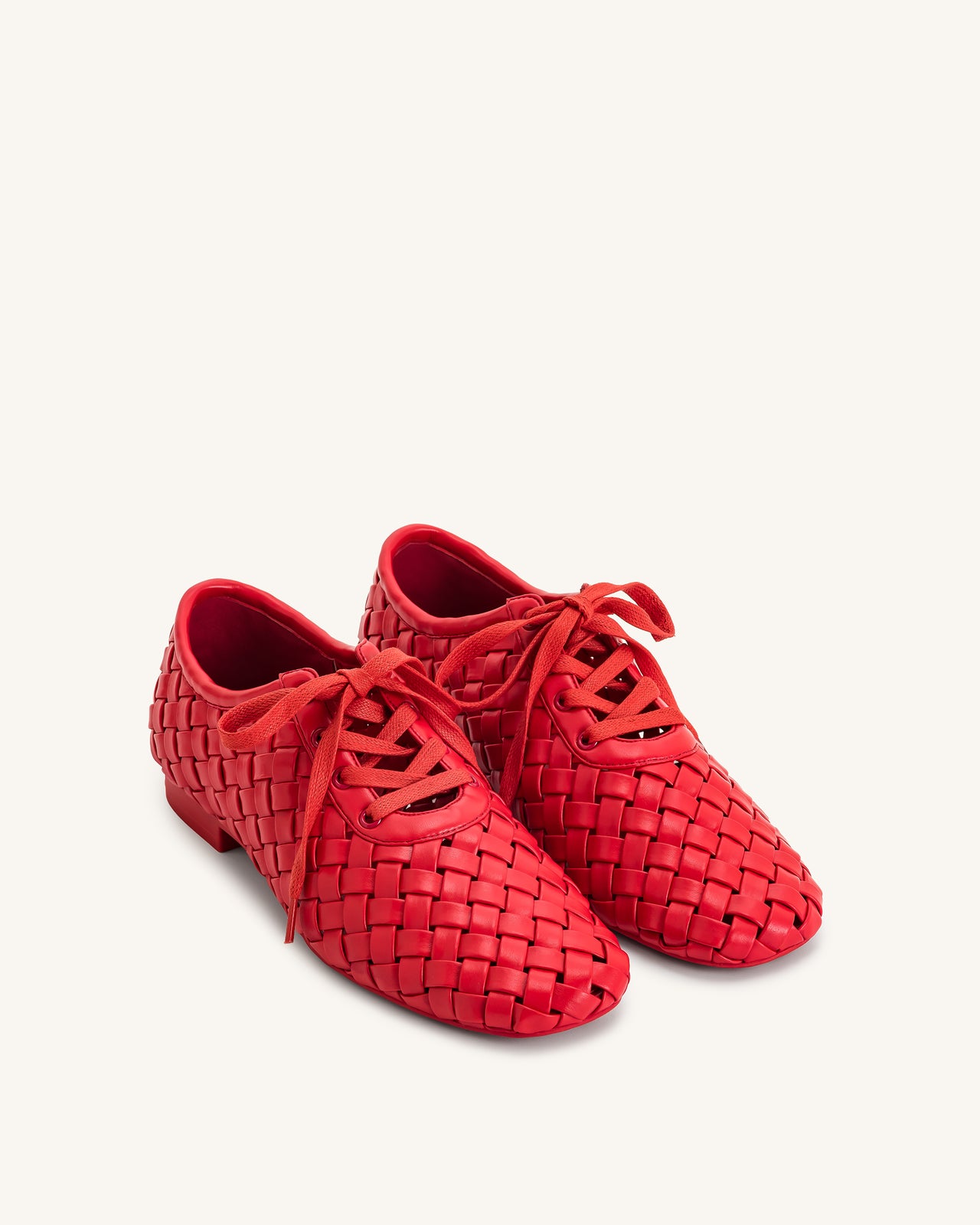 Kayla Weave Strap Flat Shoes - Red