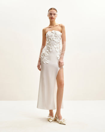 Floral Embroidered Long Dress - White