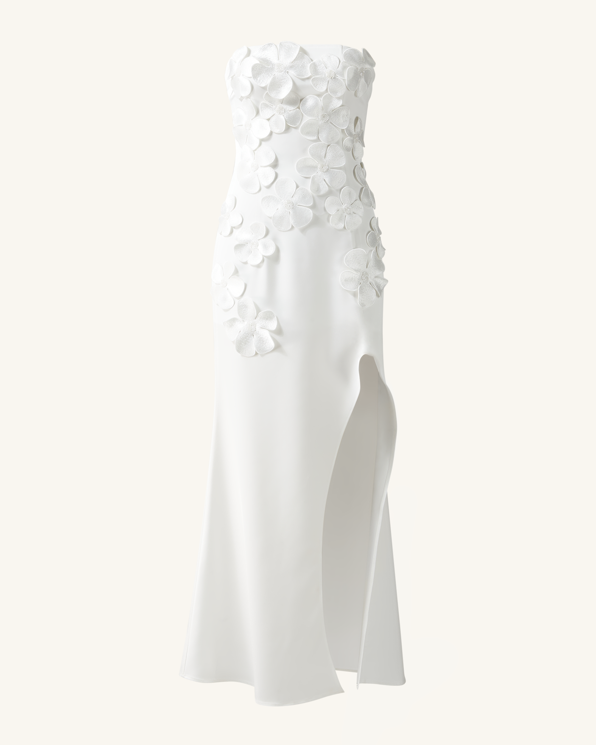white dress with flowers Floral Embroidered Long Dress - White
