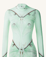 Moth Sheer Mesh Gown - Green/Beige