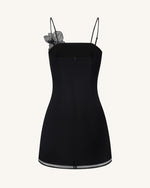 Orchid Appliqué Mini Dress - Black/Silver