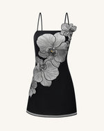 Orchid Appliqué Mini Dress - Black/Silver