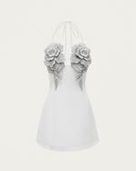 Flower Embroidered Mini Dress - White