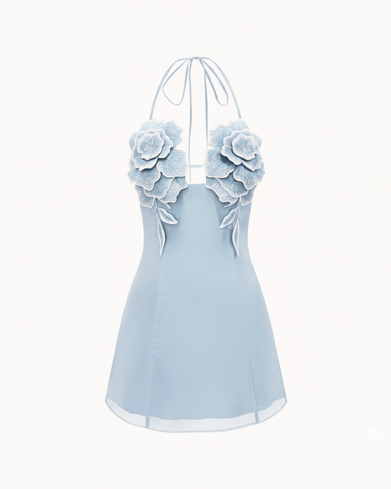 Flower Embroidered Mini Dress - Blue