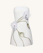 Orchid Appliqué Strapless Dress - White