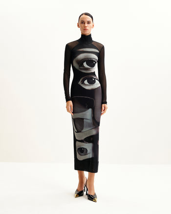 Sophia Eye Print Mesh Dress - Black/White