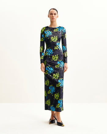 Zoe Vibrant Floral Long Sleeve Gown - Multicolor
