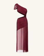 Mia Pleated Mesh Dress - Burgundy