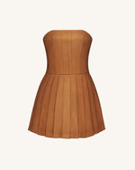 Ellie Pleated Velvet Dress - Caramel