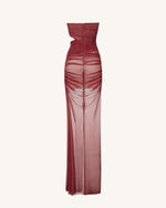 Mia Strapless Sheer Glitter Gown - Scarlet