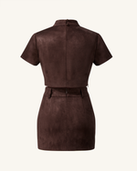 Grace Faux Suede Crop Top and Mini Skirt Set - Chocolate Brown