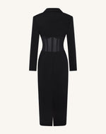 Sheer Boned Corset Waist Blazer Maxi Dress - Black