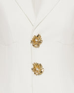 Gold Button Fitted Blazer Dress – White