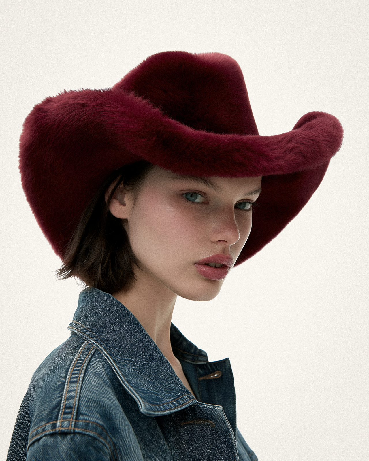 Elora Faux Fur Cowboy Hat - Burgundy