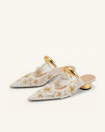 Helena Pierced Floral Mesh Mules - Ivory