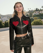 Sophie Cropped Leather Jacket - Black & Red