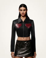 Sophie Cropped Leather Jacket - Black & Red