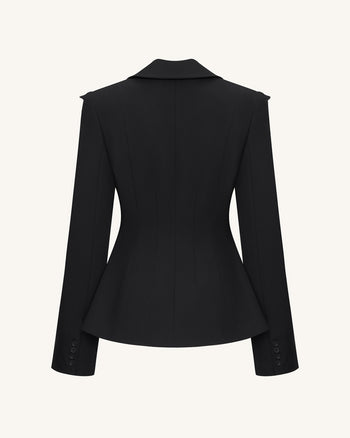 Layla Lock Buckle Deep-V Blazer - Black