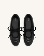 Erika Topstitching lace-up ballet Flats- Black