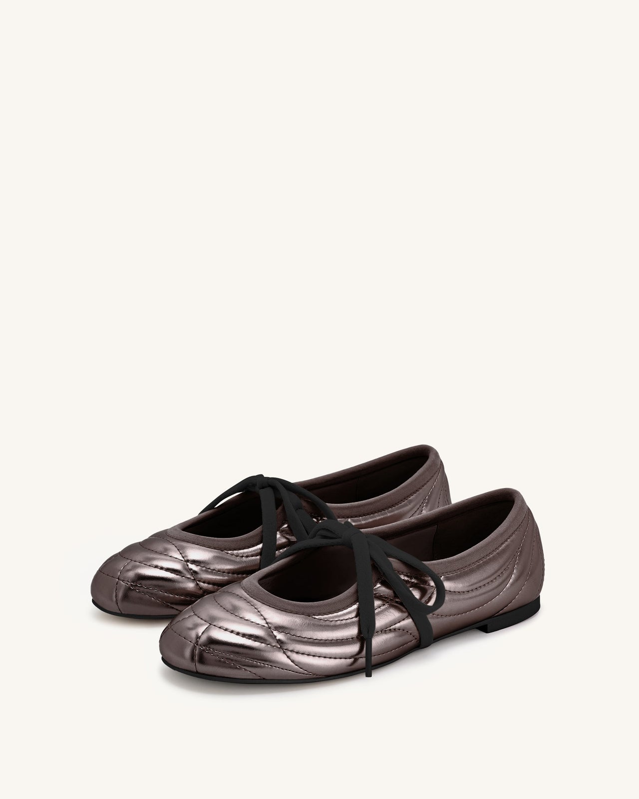 Erika Topstitching Lace-up Ballet Flats - Dark Brown