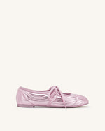 Erika Topstitching lace-up ballet Flats- Pink