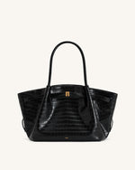 Hana Medium Tote Bag - Black Croc