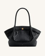 Hana Large Weave Texture Tote Bag - Black