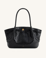 Hana Large Weave Texture Tote Bag - Black