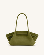 Hana Wide Faux Suede Tote Bag - Olive Green