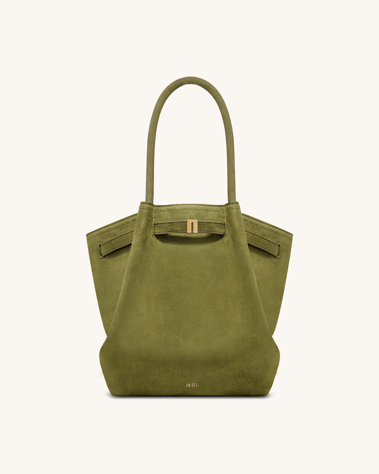 Hana Column Faux Suede Tote Bag - Olive Green