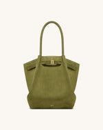 Hana Column Faux Suede Tote Bag - Olive Green
