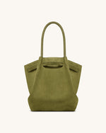 Hana Column Faux Suede Tote Bag - Olive Green