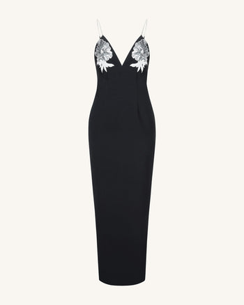 Ayliua Sweetheart-Neckline Rhinestones Embellished Black Long Dress - Black