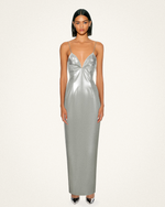 Ayliua Sweetheart-Neckline Rhinestones Embellished Silver Long Dress - Silver