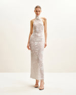 Uliana White Floral Lace Halterneck Maxi Dress - White