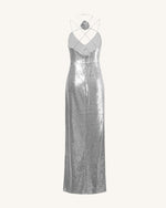 Heisey Silver Sequinned Rosette Maxi Dress-Silver