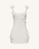 Elaina White Rosette Applique Mini Dress - White