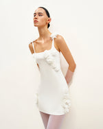 Elaina White Rosette Applique Mini Dress - White