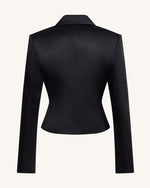 Satin Sculpted Waist Cropped Blazer - Black