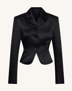Satin Sculpted Waist Cropped Blazer - Black