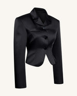 Satin Sculpted Waist Cropped Blazer - Black