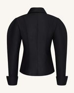Scalloped Placket Leg of Mutton Blazer - Black