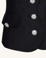 Scalloped Placket Leg of Mutton Blazer - Black