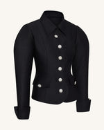 Scalloped Placket Leg of Mutton Blazer - Black
