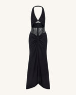 Ruched Lace Panel Maxi Dress - Black