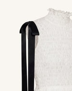 High-Neck Sleeveless Smocked Three-Tier Maxi Dress - White