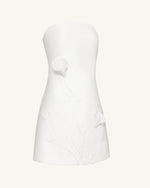 3D Vine Floral Strapless Mini Dress - White