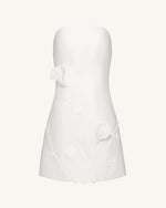 3D Vine Floral Strapless Mini Dress - White